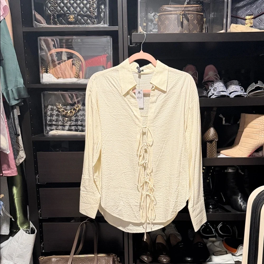 Express Cream Lace-Up Button Down Shirt - Picture 3 of 3